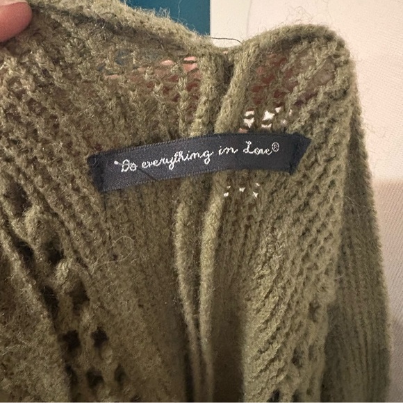 Olive green crochet boho fringe knit cardigan (‎ small) festival / cottagecore - Picture 7 of 7